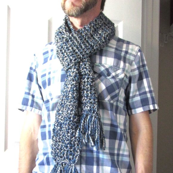 Denim Blue Scarf 94x5 Long Chunky Handmade Crochet Hand Knit Made in USA NWT - Picture 1 of 15
